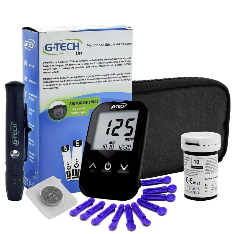 Kit Completo Medidor de Glicose Diabetes G-Tech Lite